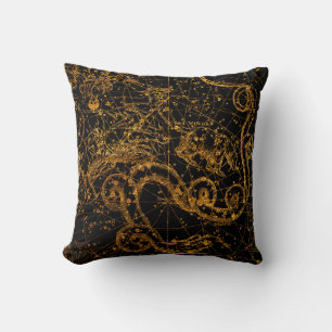 Almofada Mapa Estelar Celestial Astrológico Dragão Dourado