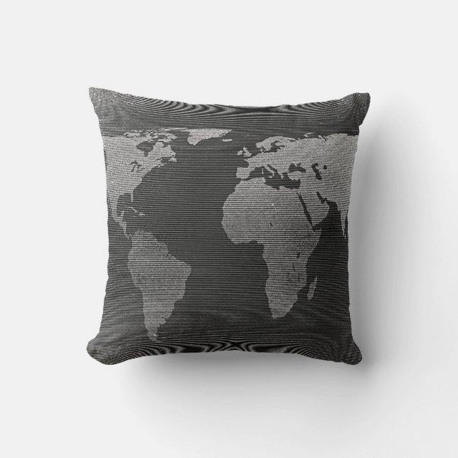 Almofada Mapa mundi preto e branco vintage (Frente)