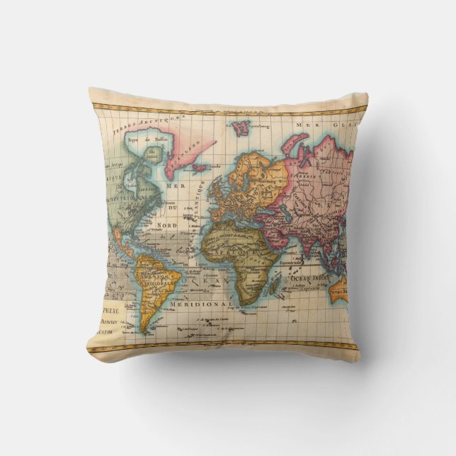 Almofada Mapa Mundial 1780 Bonne Antique Planisferio  (Frente)