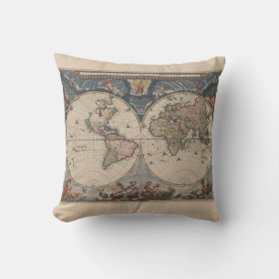Almofada Mapa Mundial Antiquado: Arte Cartográfica Históric