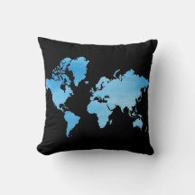 Mapa Mundial Azul Minimalista Arte Aquarela