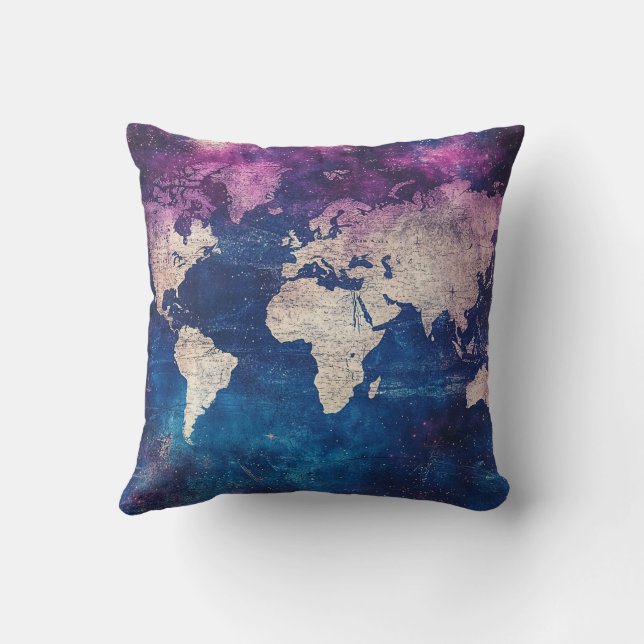 Almofada Mapa Mundial Celestial Roxo Renascença (Verso)