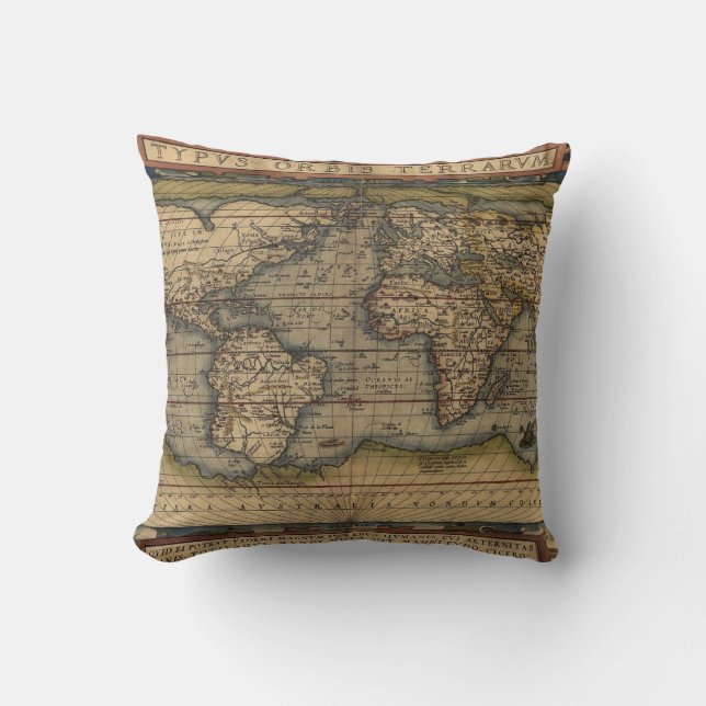 Almofada Mapa Mundial de Ortelius 1570 (Frente)