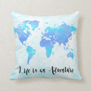 Almofada Mapa Mundial Roxo e Azul A vida é uma Aventura