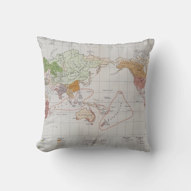 Almofada Mapa que mostra as línguas do mundo (Frente)