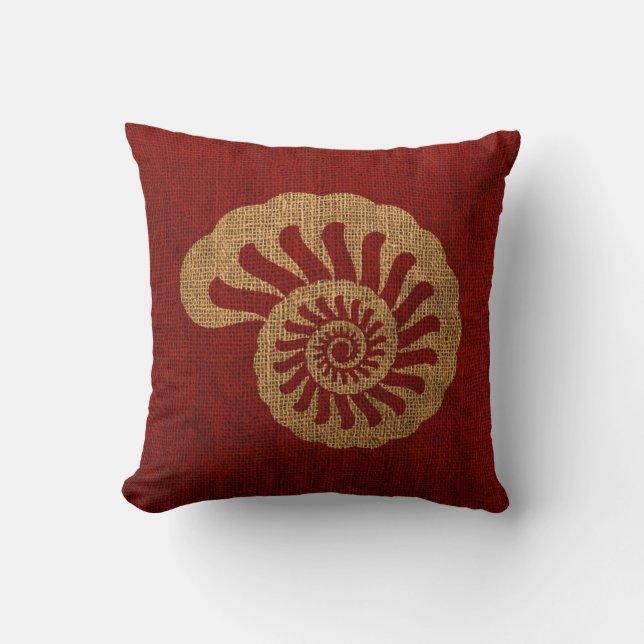 Almofada Mar Shell do nautilus no vermelho náutico rústico (Frente)