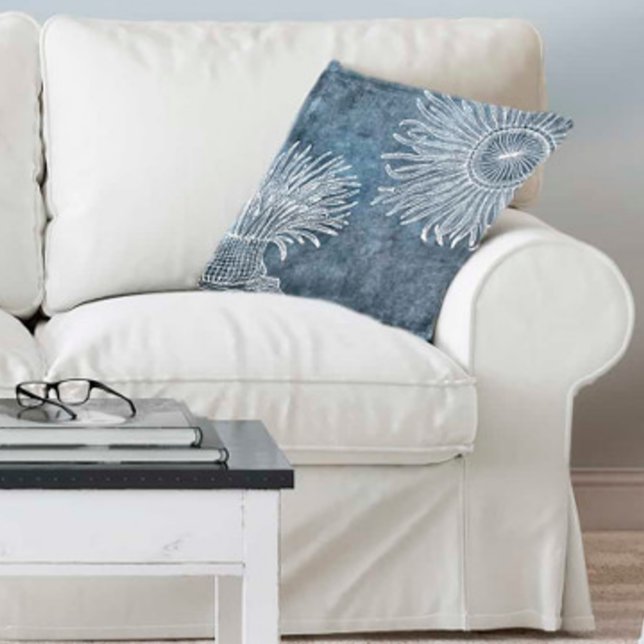 Almofada Mar Urchor Aquarela Oceano Marinho Azul Branco (Criador carregado)