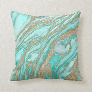 Almofada Marble do Enfumaçado Teal Dourado Sequin Glitter