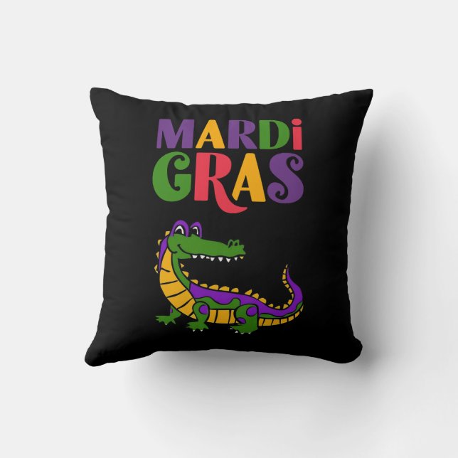 Almofada Mardi Gras Alligator, Mardi Gras Party (Verso)