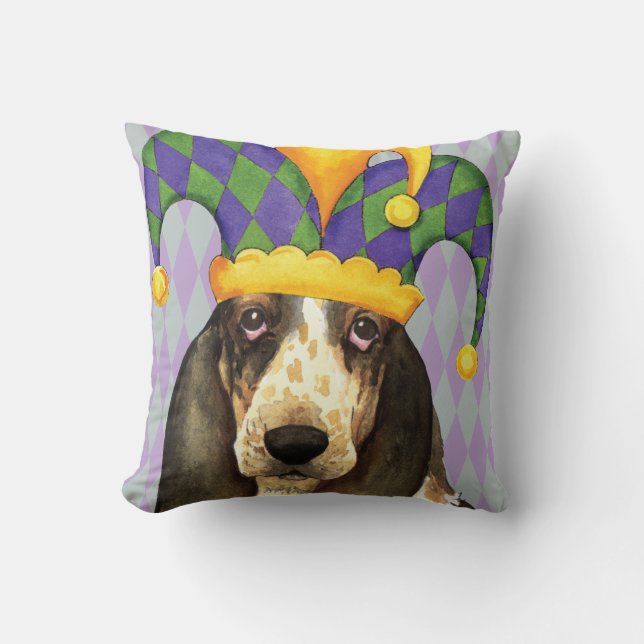 Almofada Mardi Gras Basset Hound (Frente)