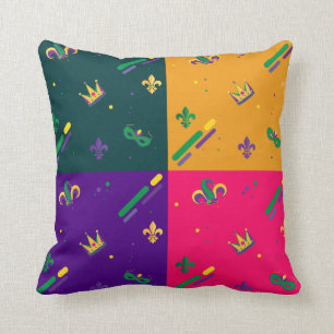 Almofada Mardi Gras Carnaval de Harlequin Fleur de Lis Diam