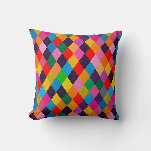 Almofada MARDI GRAS HARLEQUIN PATTERN Colorida Rhombi (Frente)