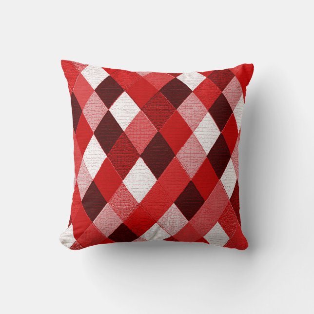 Almofada MARDI GRAS HARLEQUIN PATTERN Red Pink White Rhombi (Frente)