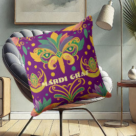Almofada Mardi Gras Mask Fleur De Lis Purple Green Dourado