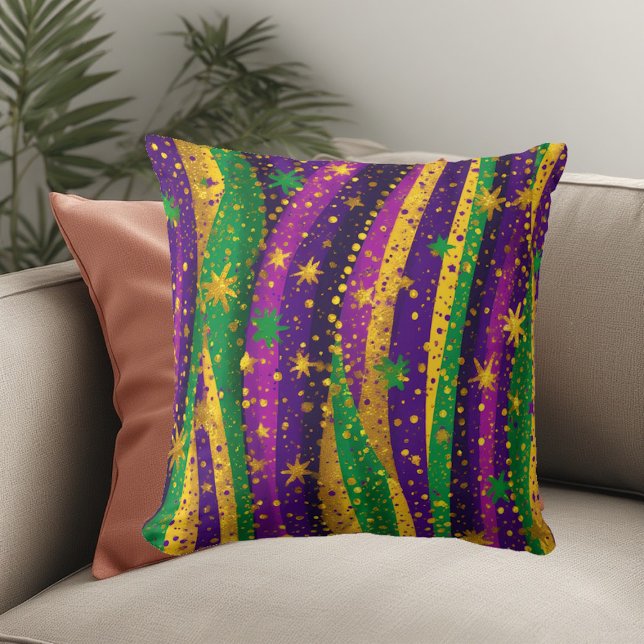Almofada Mardi gras Purple Green Gold Stars Stripes Vibrant (Mardi gras Purple Green Gold Stars Stripes Vibrant Throw Pillow)