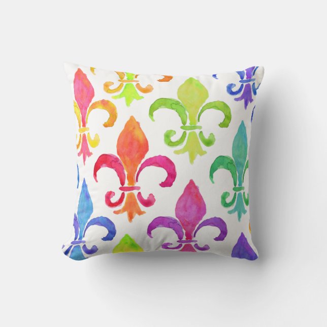 Almofada Mardi Gras Rainbow Fleur de lis Pattern (Frente)