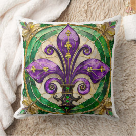 Almofada Mardi Gras StainGlass Fleur de lis
