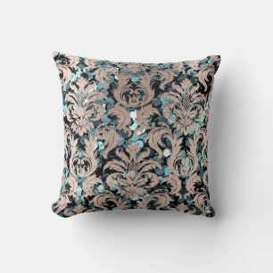Almofada Marfim azul de Tiffany do damasco aquático da