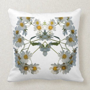 Almofada Margarida branca com flores elegantes em design 3D