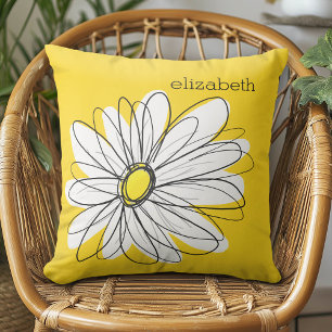 Almofada Margarida Branca e Amarela com Texto Personalizado