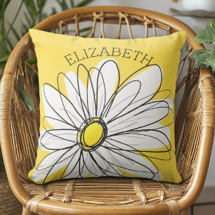 Almofada Margarida Branca e Amarela com Texto Personalizado