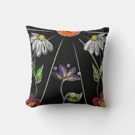 Almofada Margarida branca e negra, a negros, com sol