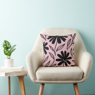 Almofada Margaridas de Tinta Preta Rosa Boho