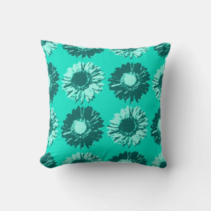 Almofada Margaridas do pop art - turquesa, Aqua e cerceta