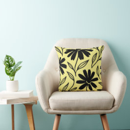 Almofada Margaridas Tinta Preta Boho Amarelo