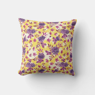 Almofada Marigolds Violeta Elegante Flor Amarelo