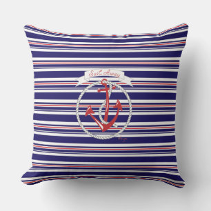Almofada Marinho Âncora, Corda, Vermelho, Travesseiro deco