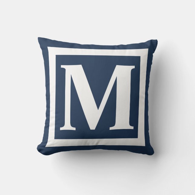 Almofada Marinho Azul Branco Monograma inicial (Frente)