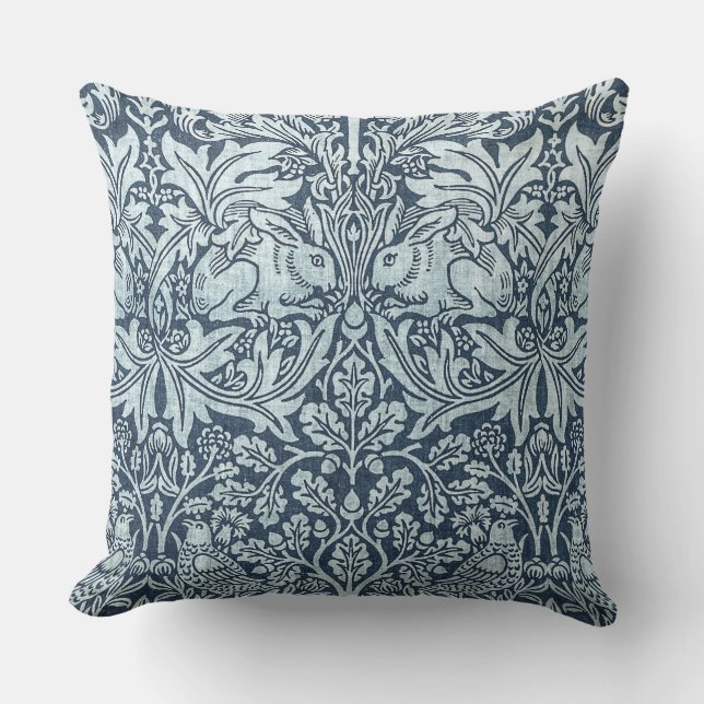 Almofada Marinho Azul Coelho Branco William Morris (Frente)
