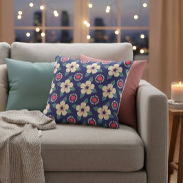 Almofada Marinho Azul com Flores de Creme