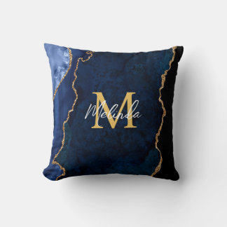 Almofada Marinho Azul e Ágata de mármore Dourada