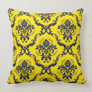 Almofada Marinho Azul e Amarelo Vintage - Damascos Florais