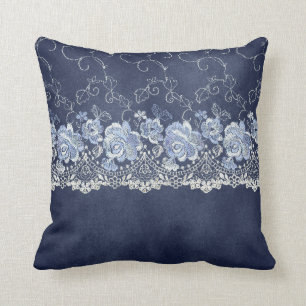 Almofada Marinho Azul e Lace Branco