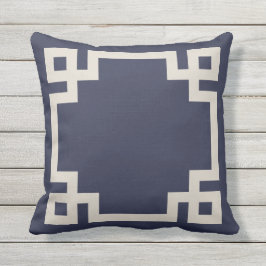 Almofada Marinho Azul e Linen Beige Limite-Chave Grego