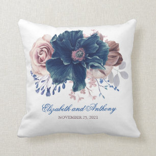 Almofada Marinho Azul e Mauve Floral Elegante