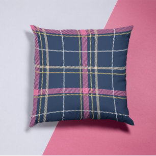 Almofada Marinho Azul Escocesa Xadrez Tartan Rosa Stripe B