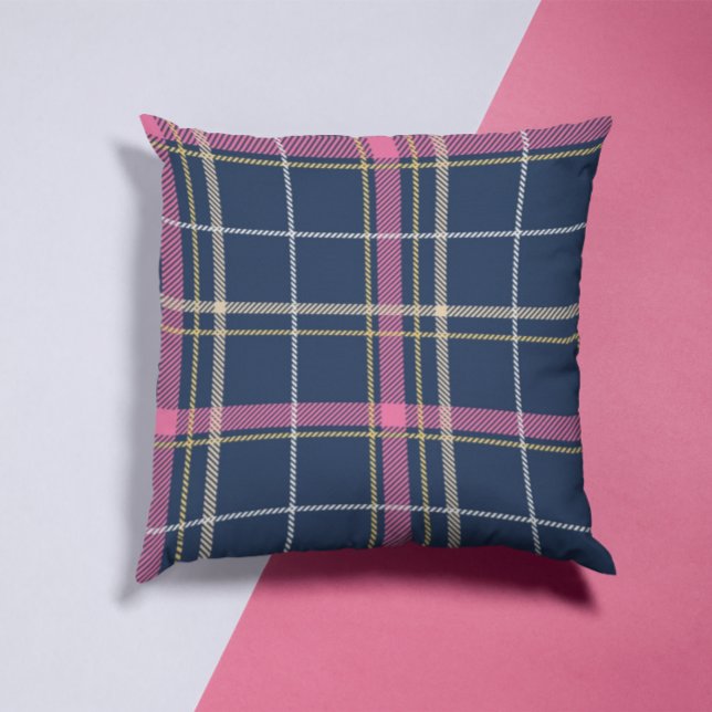 Almofada Marinho Azul Escocesa Xadrez Tartan  Rosa Stripe B (Criador carregado)