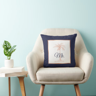 Almofada Marinho Azul Rosa Dourado Palm Tree Casamento Sr.
