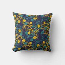 Marinho Azul Teal e Padrão Floral Moderno Amarelo