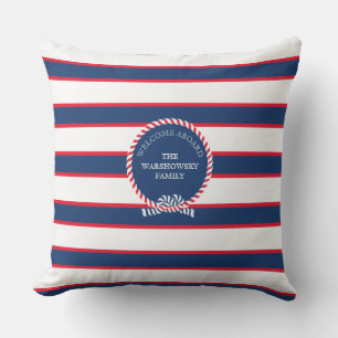 Almofada Marinho Azul, Vermelho Branco, Grelha Náutica Mon