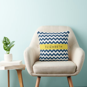 Almofada Marinho Azul Zigzag, Marinho Blue Chevron, Seu Nom