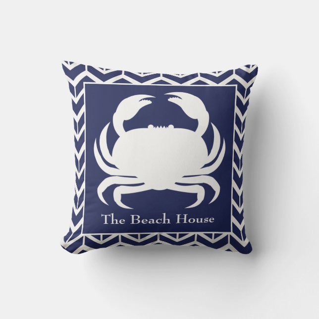 Almofada Marinho Blue Crab Herringbone Personaliza Náutico (Frente)