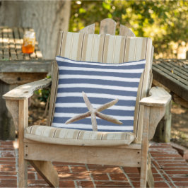 Almofada Marinho Blue e White Stripes Starfish