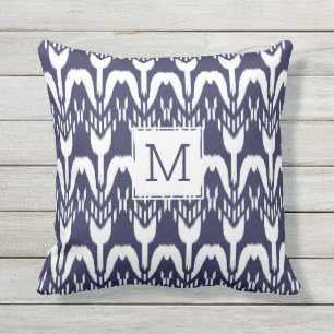 Almofada Marinho Blue Floral Ikat Bohemian Monograma