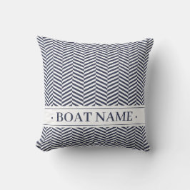 Almofada Marinho Blue Herringbone Decor com nome de barco.