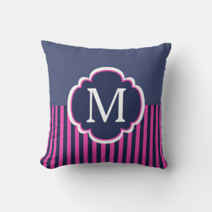 Almofada Marinho Blue Pink Stripes Monograma